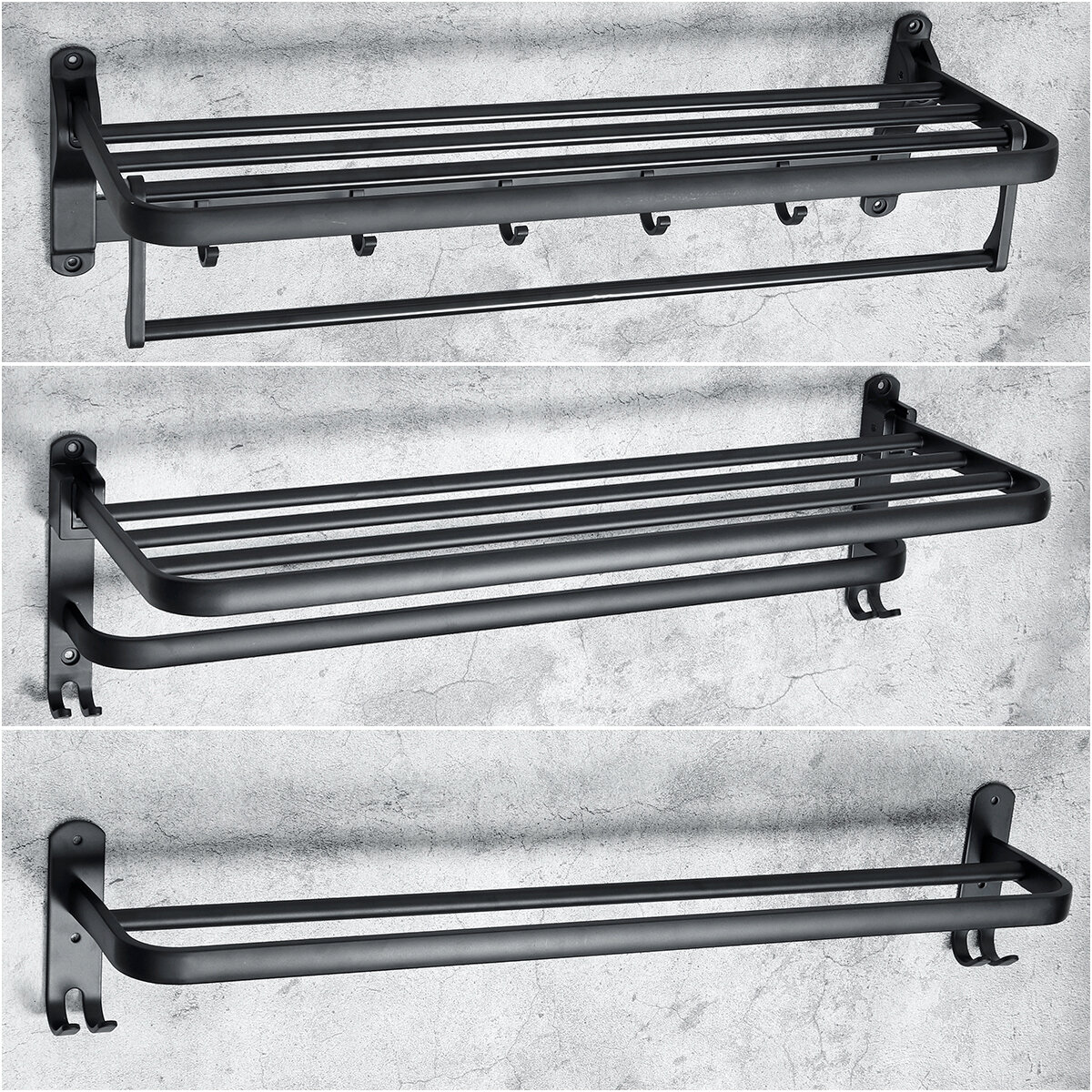 1 PCS Black towel rack space aluminum rack folding bathroom towel Shelf rack hotel hardware bathroom 50 / 60cm For Bathroom COD