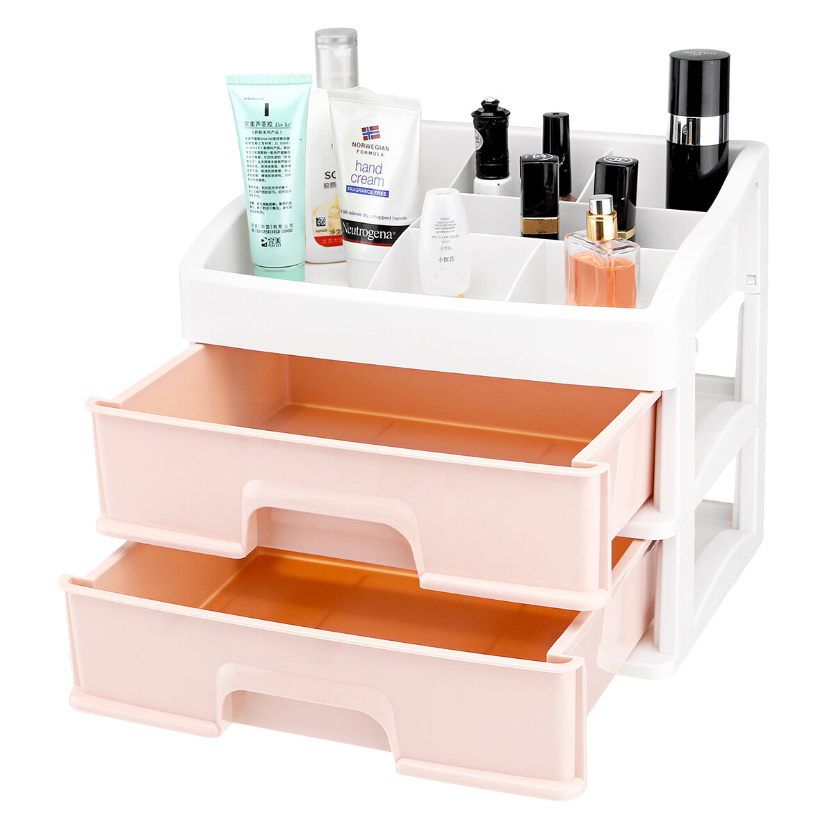 Plastic 2 Layers Cosmetic Storage Box Multifunction Desktop Storage Boxes Drawer Makeup Organiser Stationery Storage COD