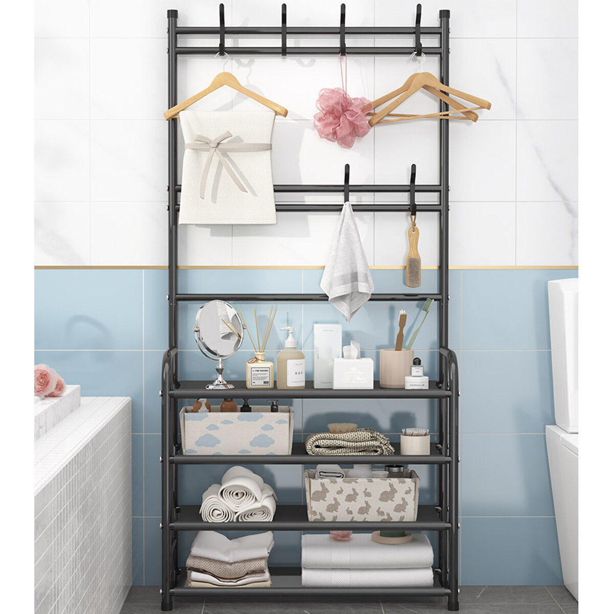 Clothes Storage Rack Floor Clothes Rack Shoes Rack Combination For Entryway Livingroom Restroom Decoration COD