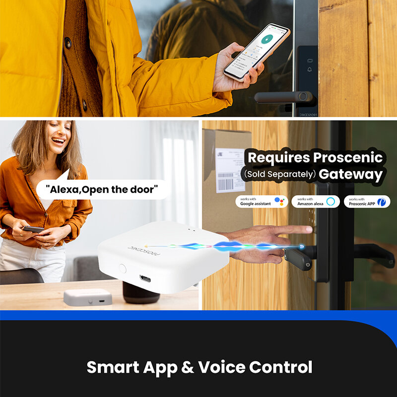 [US Direct] Proscenic L40 Smart Door bluetooth Lock Fingerprint/APP Password Key IC Card Unlock Intelligent Anti-theft Door Lock IP54 Home Lock Work with Alexa Google Assistant