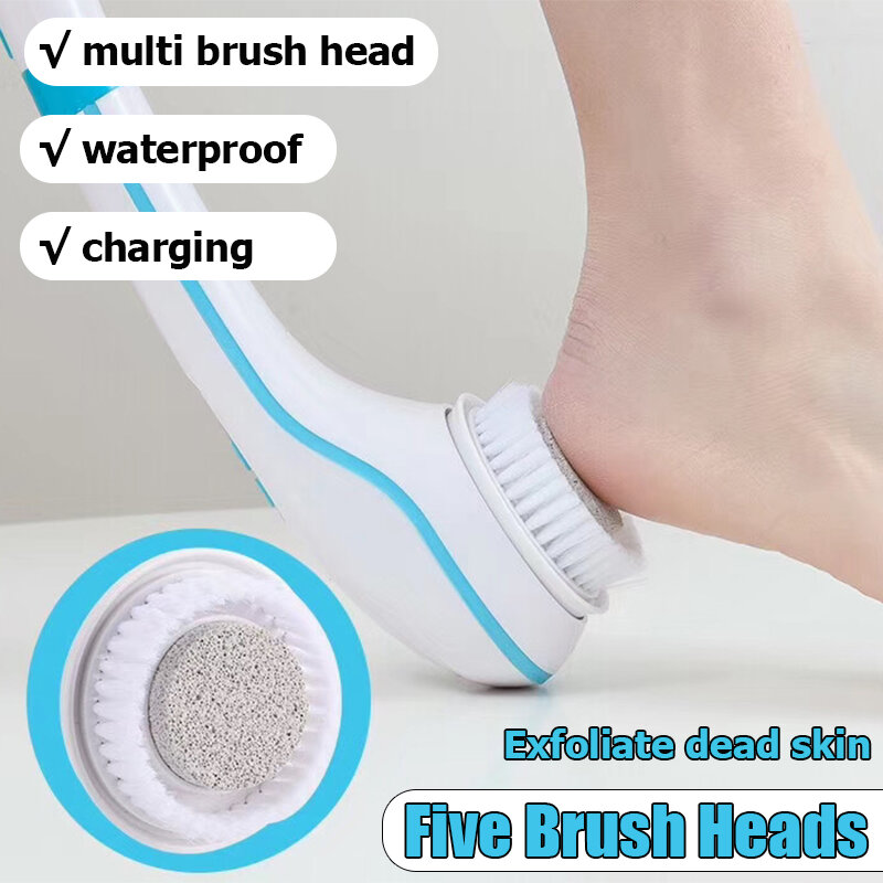 Bakeey Waterproof Electric Massage Bath Brush Bath Brush Multifunctional Long-handled Back Rubbing Bath Face Wash Artifact COD