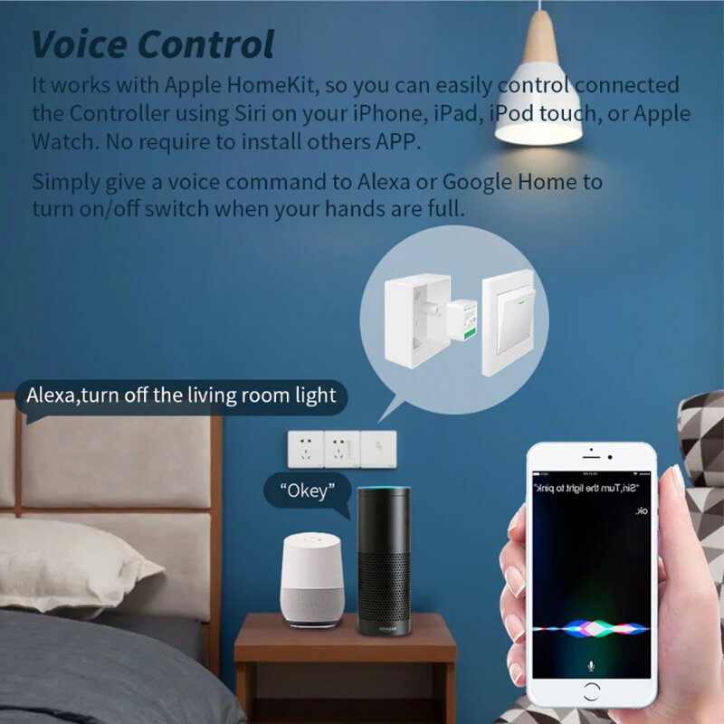 Homekit 16A WiFi Smart Home Switch Timing Countdown Schedule Phone Remote Control Voice Control with Siri Alexa Google Home Support 2-way Control COD