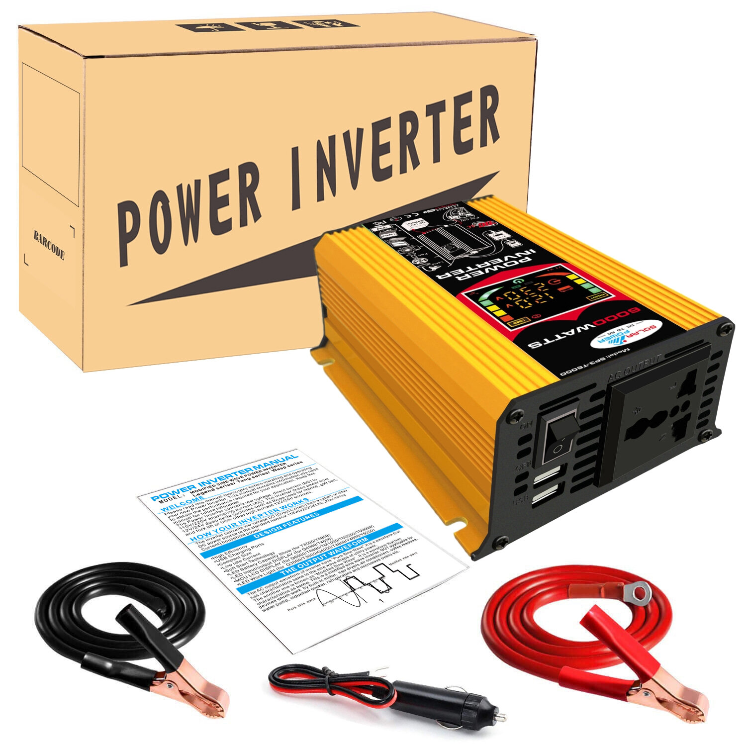 6000W DC 12V To AC 110V/220V Intelligent Screen Solar Power Inverter 18V 18W Solar Panel 30A 12V/24V Solar Converter Kit COD