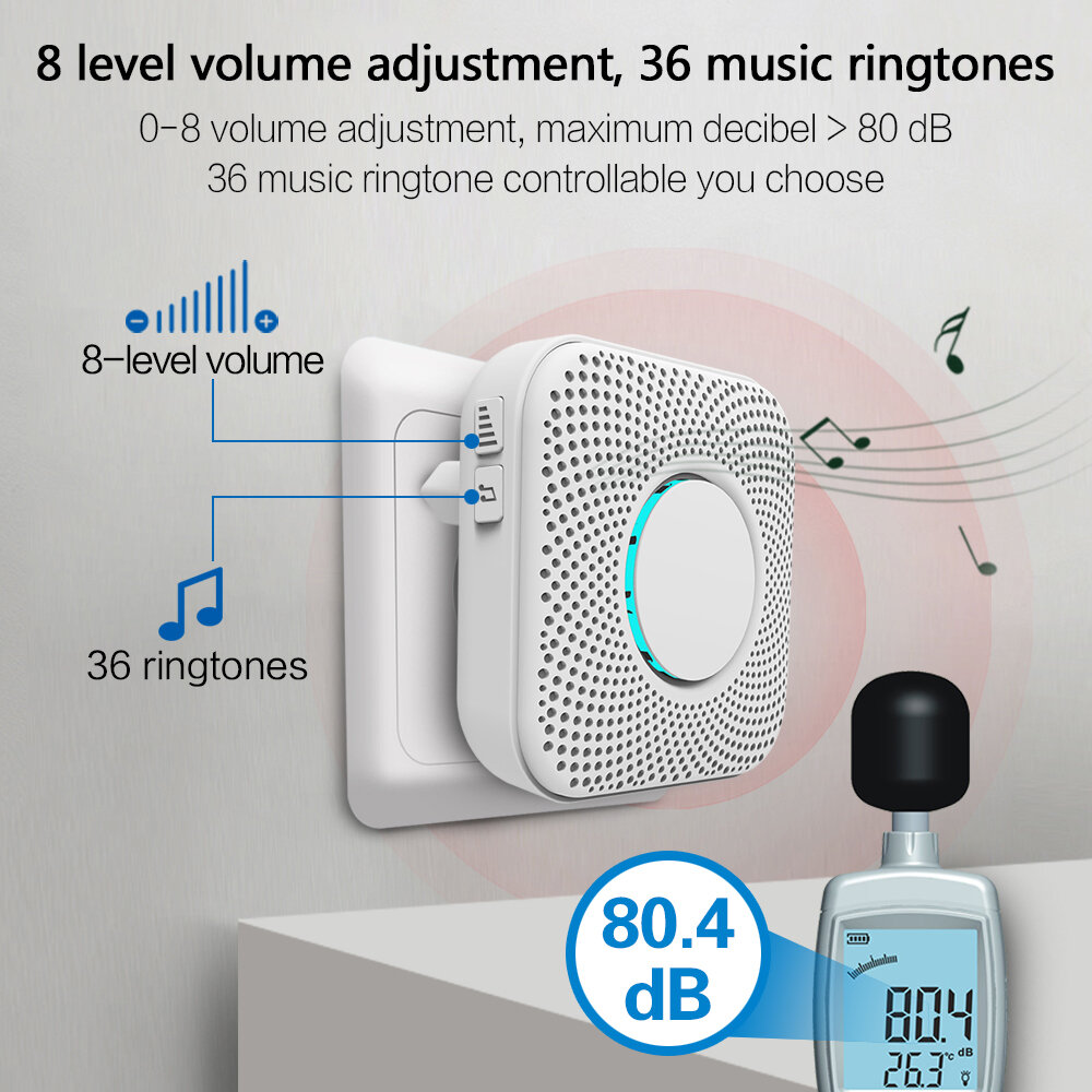 PGST PJ-16 Smart Home Music Doorbell Wireless Alarm Chimes 8-level Volume Built-in 36 Ringtones Door Bell for Home Safety COD